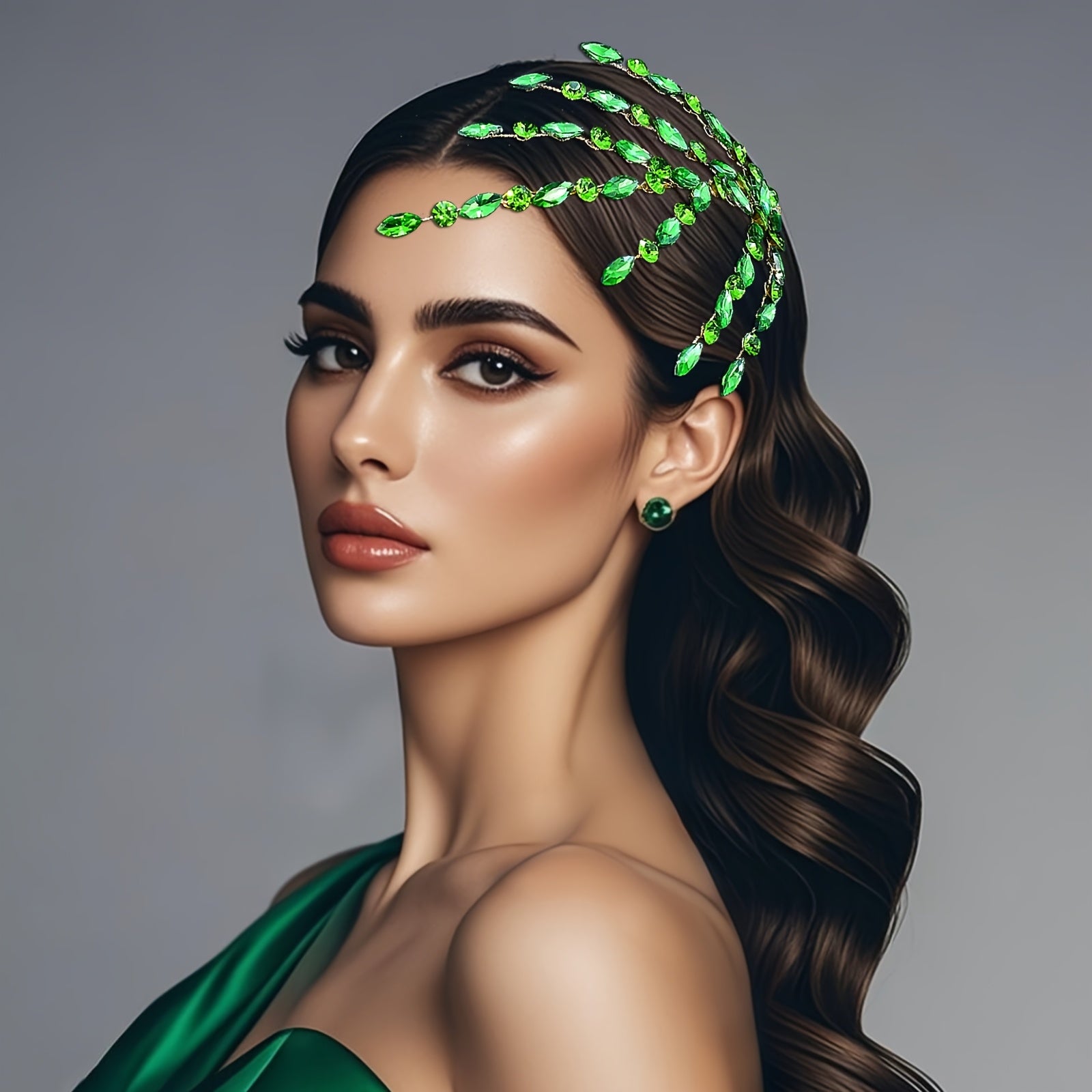 Green Rhinestone Bridal Headband for Women - Sparkling Floral for Weddings