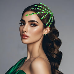 Green Rhinestone Bridal Headband for Women - Sparkling Floral for Weddings