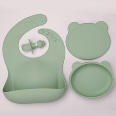 Baby Silicone Bib Spoon Suction Bowl Self feeding Set