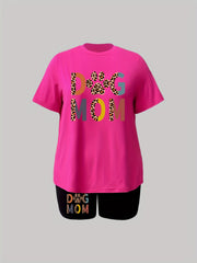 Colorblock Letter & Paw Print Crop Top & Shorts Set