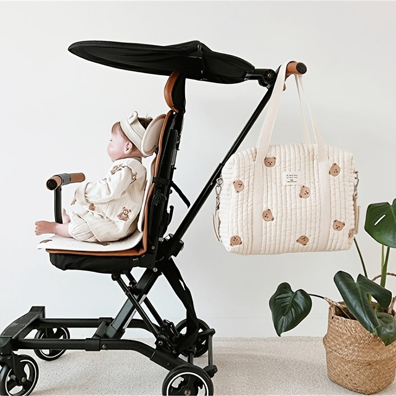 Bear Embroidered Mummy Bag Baby Stroller Hanging Diaper Bag