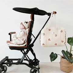 Bear Embroidered Mummy Bag Baby Stroller Hanging Diaper Bag