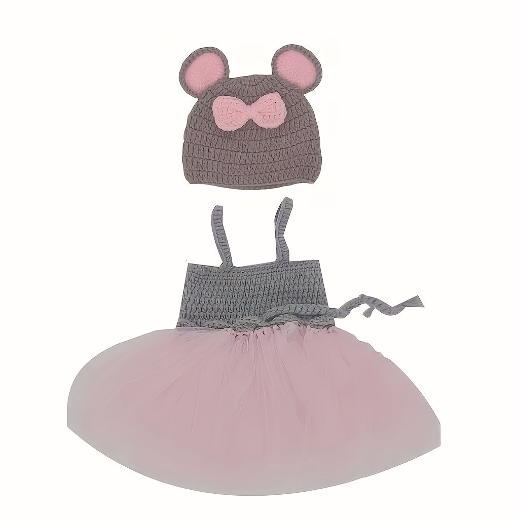 Mouse Gauze Dress & Wool Set for Newborn Photo Shoots