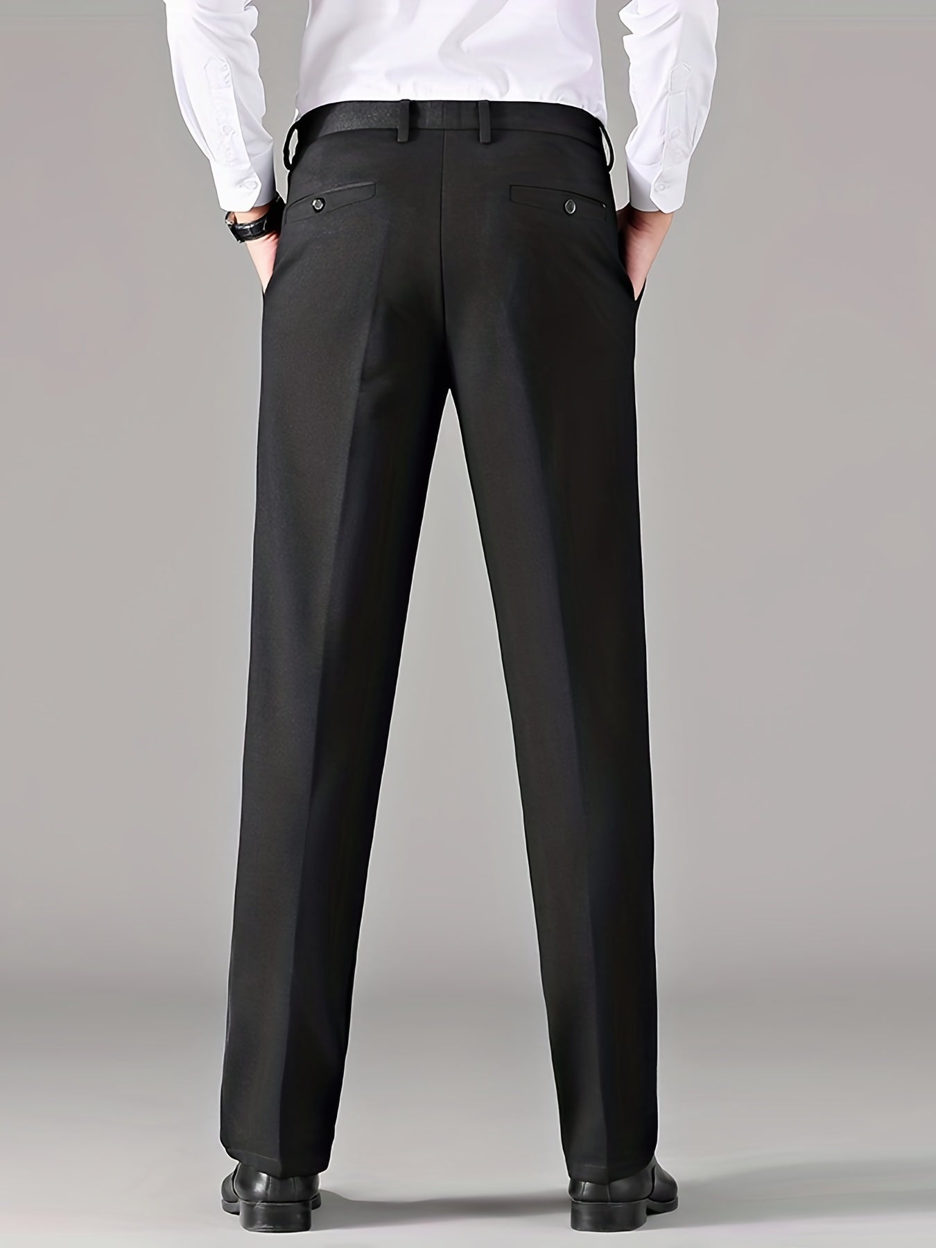 Men's Classic Solid Stretch Dress Pants for Business Fall Winter