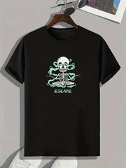 Escape Skeleton Print Men's Comfy T-shirt for Outdoor Summer