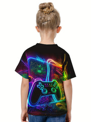 3D Gamepad Graphic Short Sleeve T-shirt for Girls and Boys