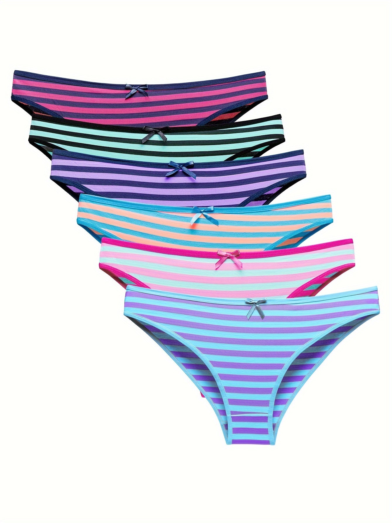 6 Pack Women's Plus Size Panties Set Strip Print Knot Front
