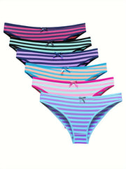 6 Pack Women's Plus Size Panties Set Strip Print Knot Front