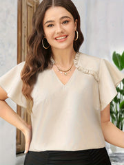 Ruffle Trim V-Neck Top