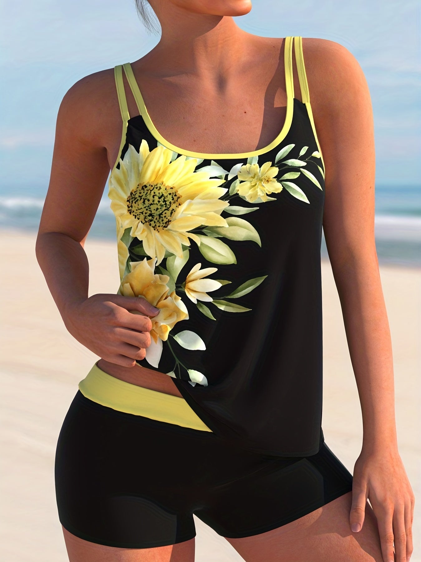Floral Print Tankini Set Women's Casual Two Piece