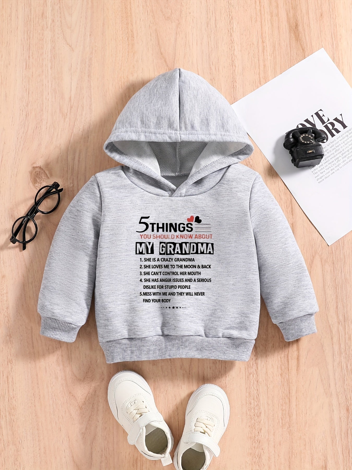 5 THINGS YOU SHOULD KNOW ABOUT MY GRANDMA Letter Print Baby's Hooded Sweatshirt