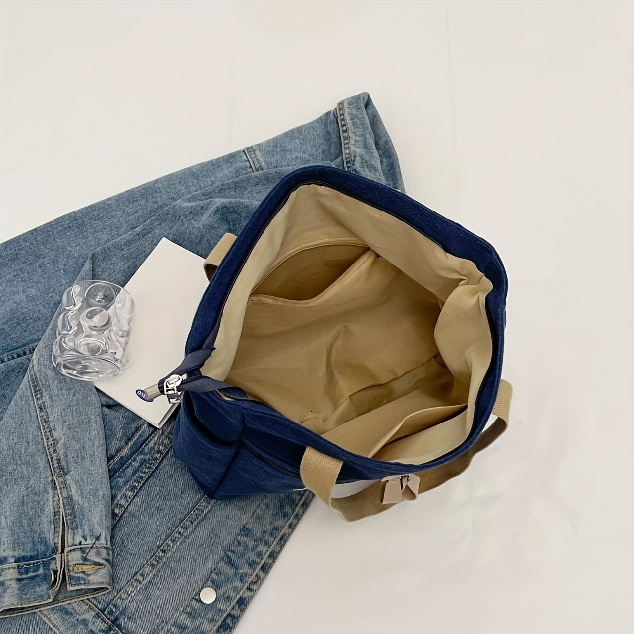 Vintage Letter Embroidered Tote Bag Retro Canvas Shoulder Bag Women's Casual