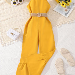 Girls' Bell Bottom Halter Jumpsuit with Belt