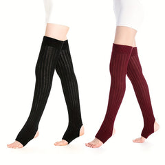 2 Pairs Knitted Thigh High Warm Socks Women's Stockings & Hosiery