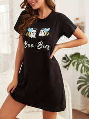 Bee Print Lounge Dress Short Sleeve Home Dress Women's Loungewear