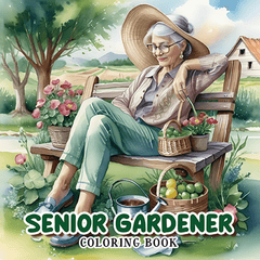 Senior Gardener Coloring Book - Relaxing Scene with Elderly Woman and Flowers