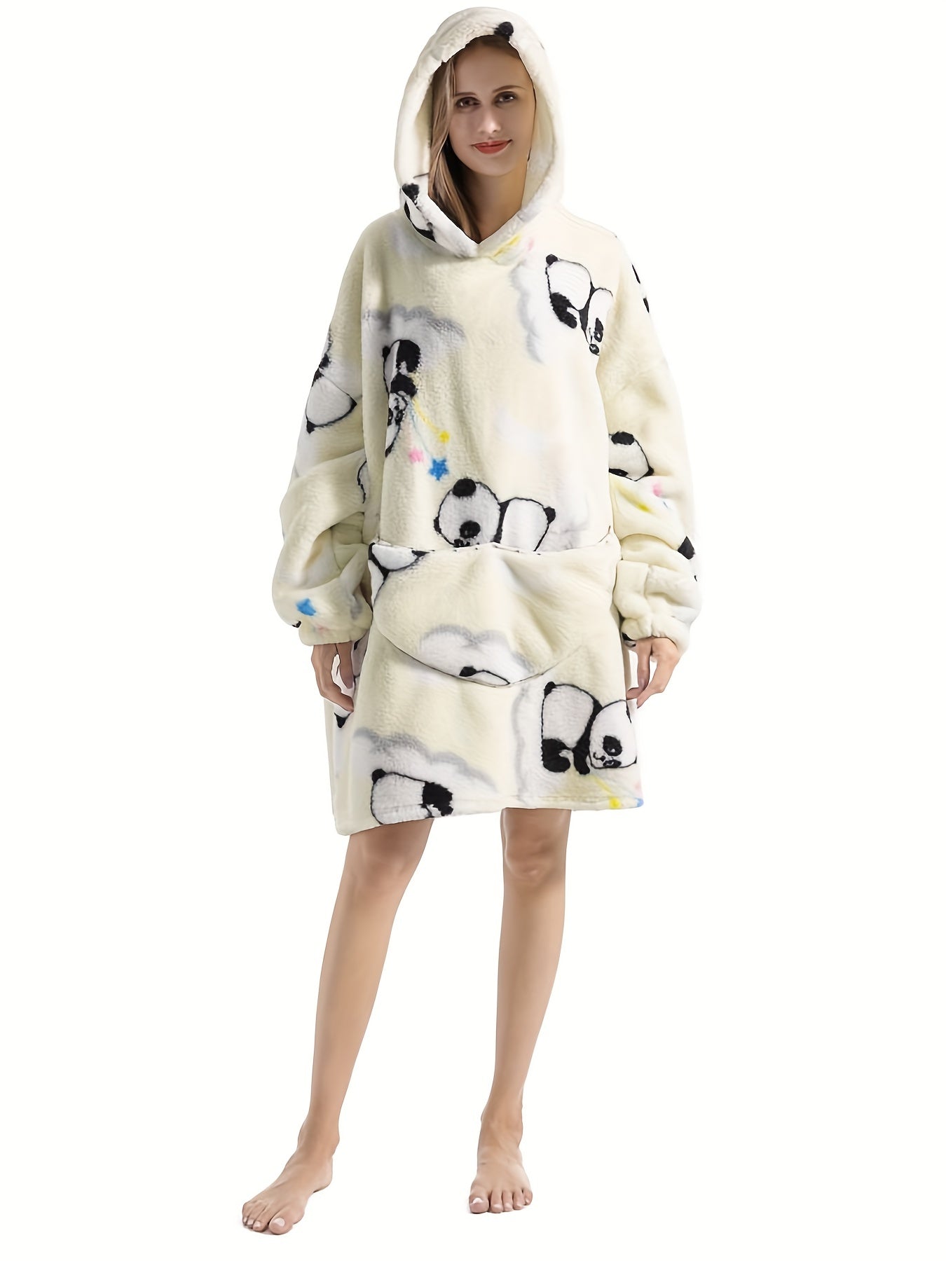 Sloth Pattern Fleece Hooded Wearable Blanket