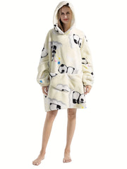 Sloth Pattern Fleece Hooded Wearable Blanket