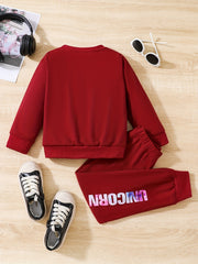 Girls Unicorn Sweatshirt Trousers 2pcs Set Spring Fall
