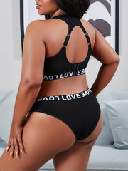 Ribbed Letter Tape Halter Bra & Panty Set