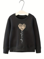 Girls Heart Slogan Crew Neck Sweatshirt Top