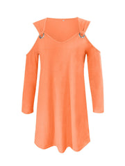 Cold Shoulder V Neck Long Sleeve Dress