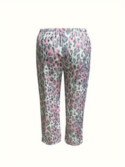 Tie Dye & Leopard Print Pajamas Set Long Sleeve Shirt & Pants