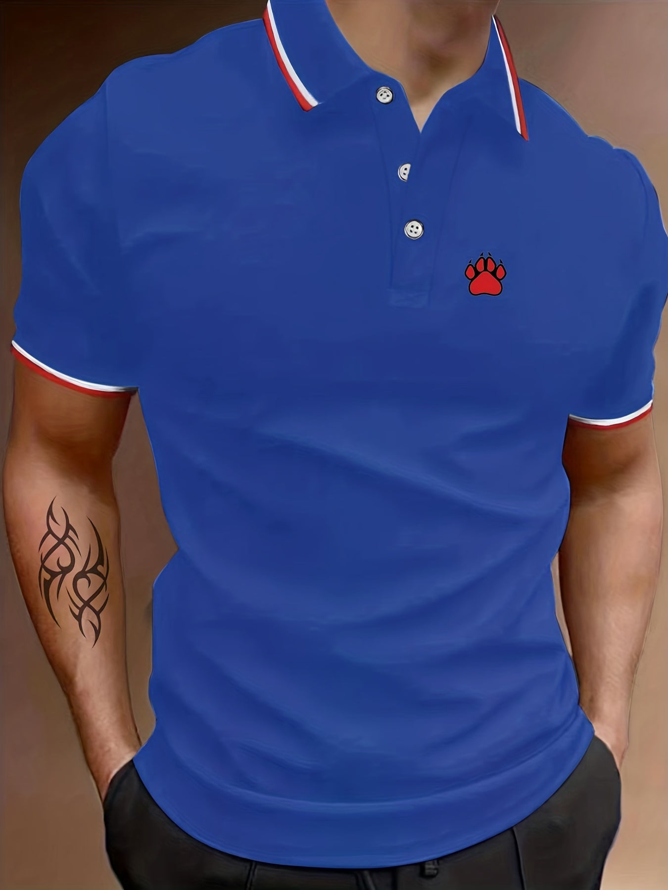 Men's Bear Claw Graphic Polo Shirt Casual Stretch Breathable Lapel