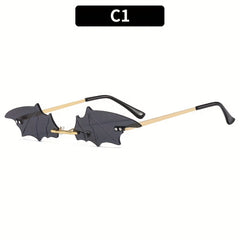 Rimless Bat Sunglasses Metal Frame Tinted Lens Thin Eyewear