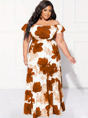 Floral Print Off Shoulder Maxi Smock Dress