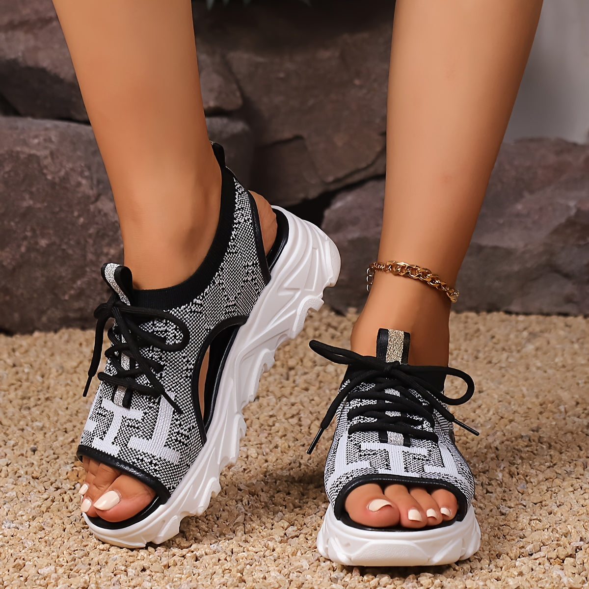 Women's Open Toe Platform Sandals Woven Sports Sandals