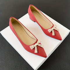 Metallic Bowknot Decor Slip On Low Heel Shoes