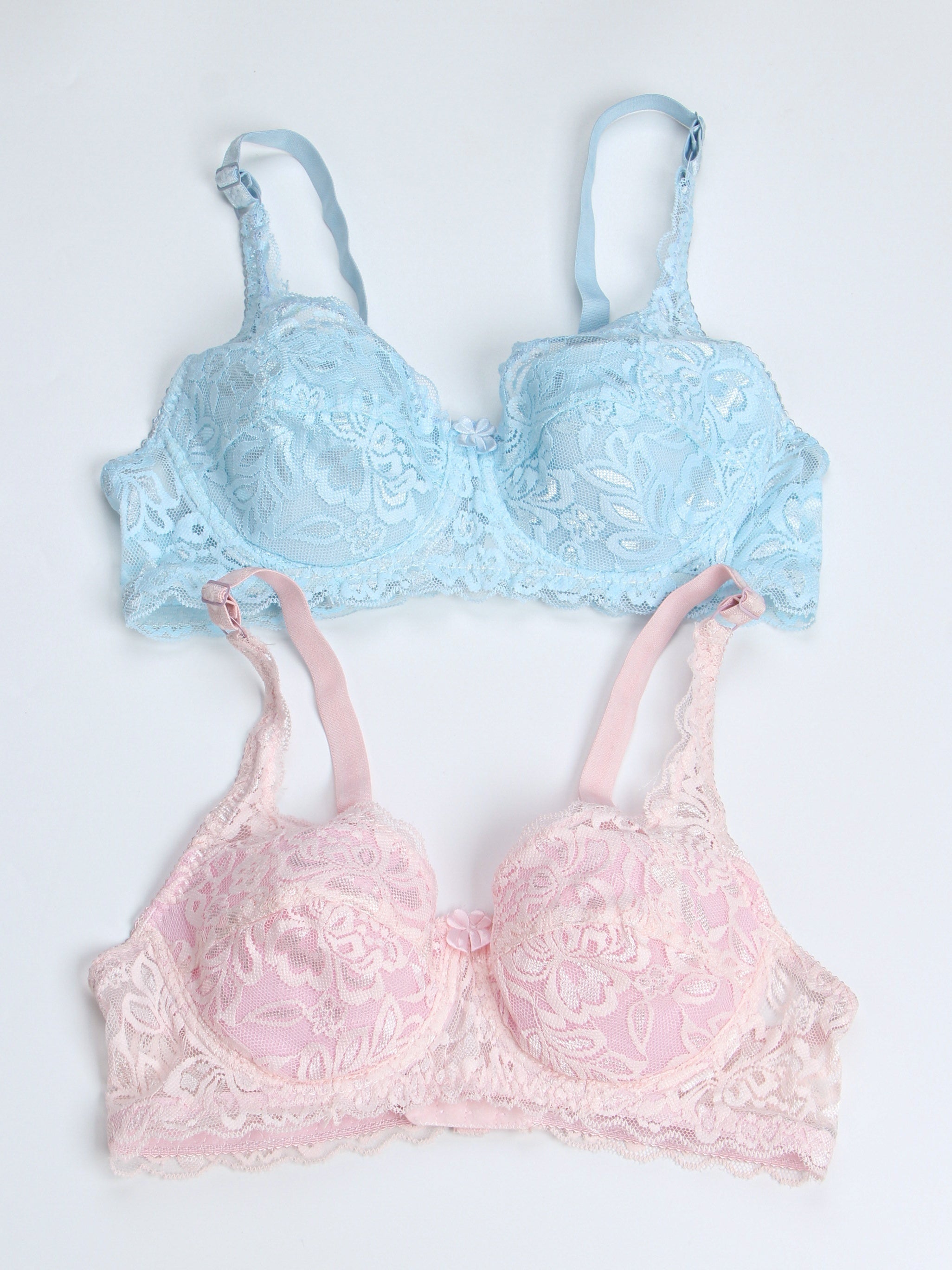 2pcs Lace Push Up Bras Scallop Trim Women's Lingerie