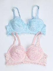 2pcs Lace Push Up Bras Scallop Trim Women's Lingerie
