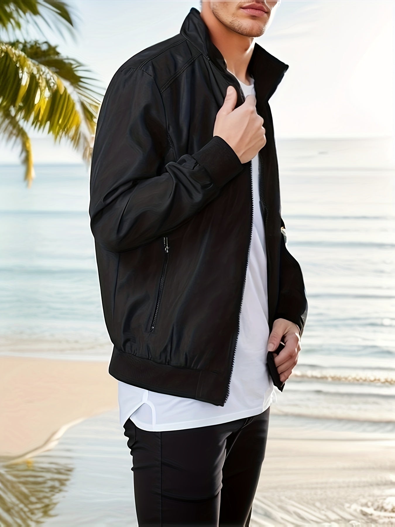Men's Zip Up Jacket with Pockets for Spring and Autumn
