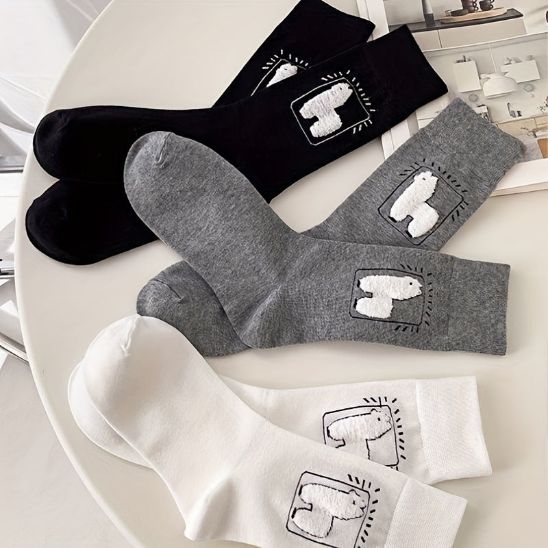 3 Pairs Alpaca Print Socks Mid Tube Women's Stockings