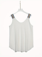 Eyelet Lace Stitching Tank Top Crew Neck Casual Top Women's Clothing