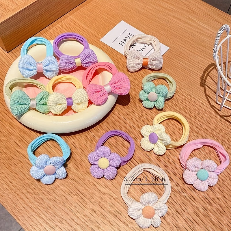 6pcs Colorful Bowknot & Flower Hair Ropes Elastic Ties