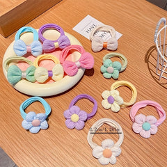 6pcs Colorful Bowknot & Flower Hair Ropes Elastic Ties