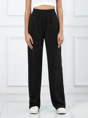Women's Casual Sports Pants Elastic Waist Solid Straight Leg