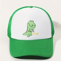 Green Dinosaur Trucker Hat Block Baseball Cap Adjustable Mesh Sunshade Dad Hat