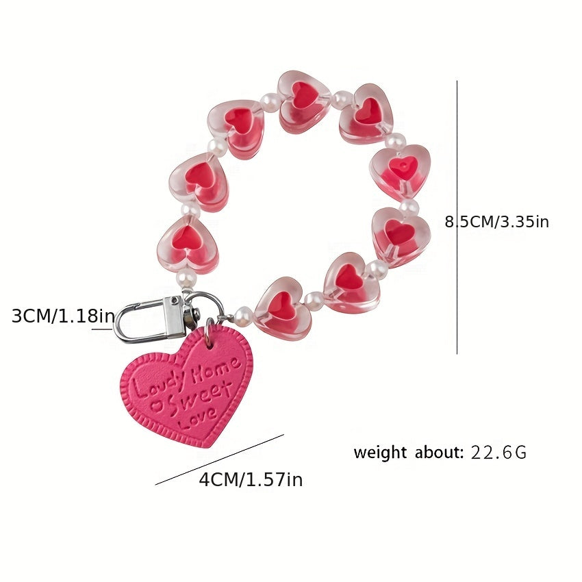 Y2K Heart Shape Beads Keychain Pendant Car Ornament Bag Accessories