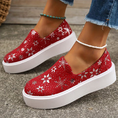 Red Snowflake Pattern Skate Shoes Casual Lightweight Non slip Sport Shoes