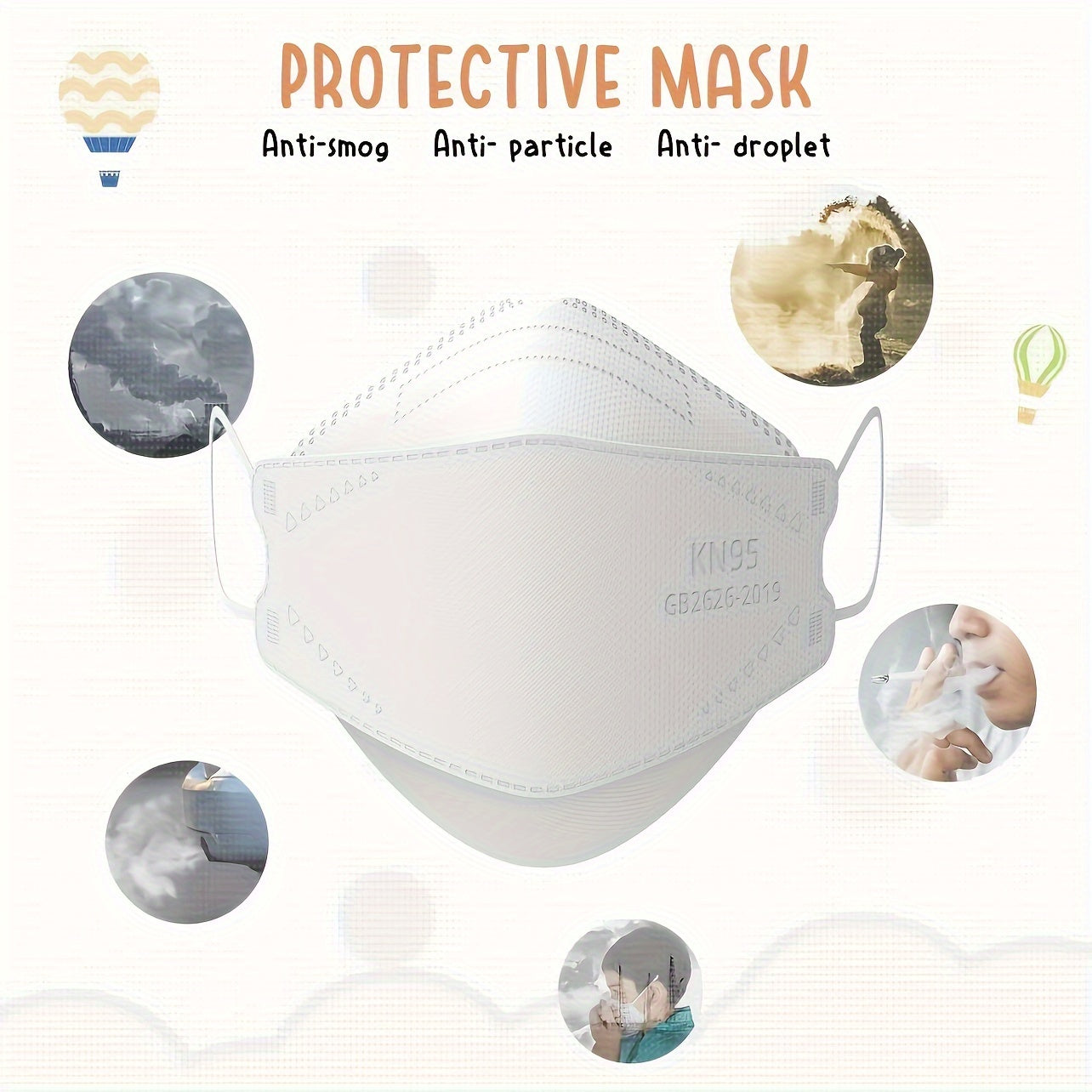 50pcs KN95 Disposable Face Masks For Adults & Teens Tri Fold Cup 3D