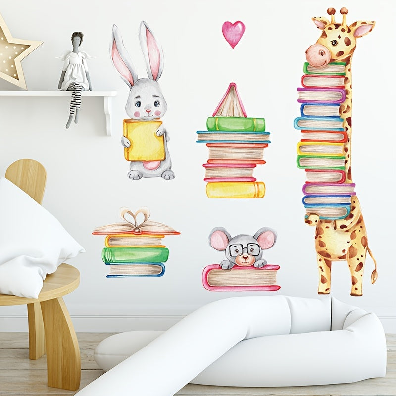 Giraffe Rabbit Book Wall Sticker for Kids Room Decor