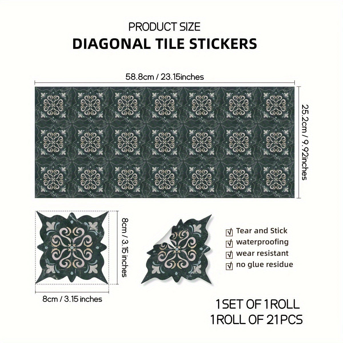 Moroccan Printed Ceramic Tiles Self-adhesive Waterproof 58.9