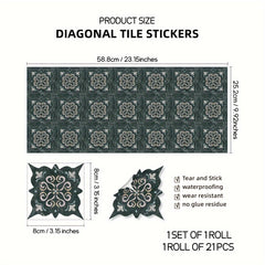 Moroccan Printed Ceramic Tiles Self-adhesive Waterproof 58.9