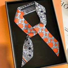Vintage Floral Print Skinny Scarf Ribbon Neck Tie