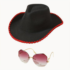 Y2K Cowboy Sunglasses Set with Jazz Fedora Cap & Cowgirl Felt Hat