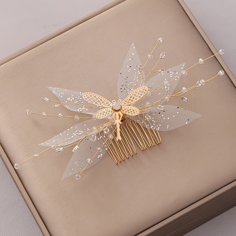 Crystal Dragonfly Hair Comb Pin Band For Women Bride Party Wedding Bridal Hair
